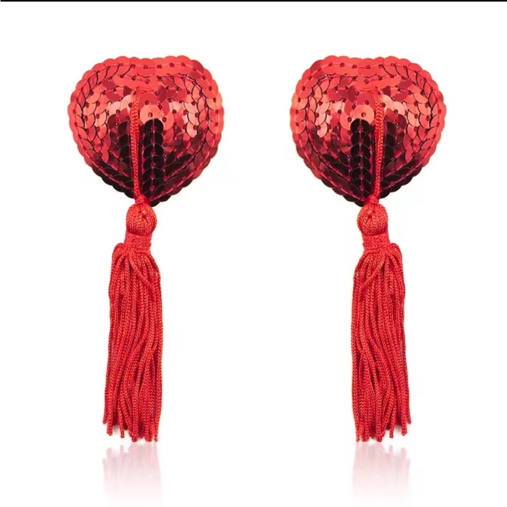 NWT Nipple Pasties Sequin Heart Tassels | Red